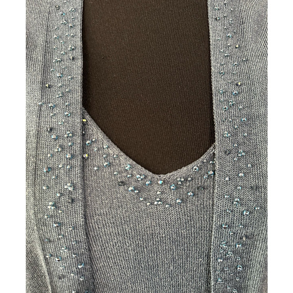 Elieen Fisher Blue Silk Skirt Set with Embellished Tank and Cardigan Size M - Picture 4 of 16